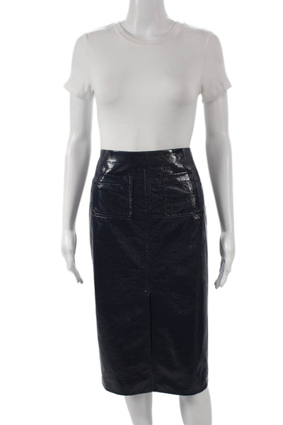 J Crew Womens Faux Leather Straight Pencil Skirt Knee Length Blue Zip Size 00