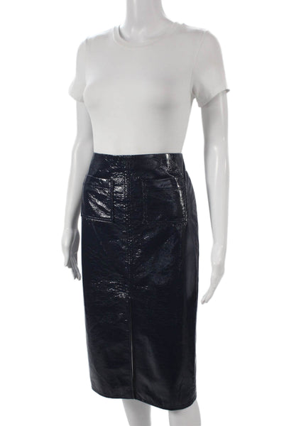 J Crew Womens Faux Leather Straight Pencil Skirt Knee Length Blue Zip Size 00