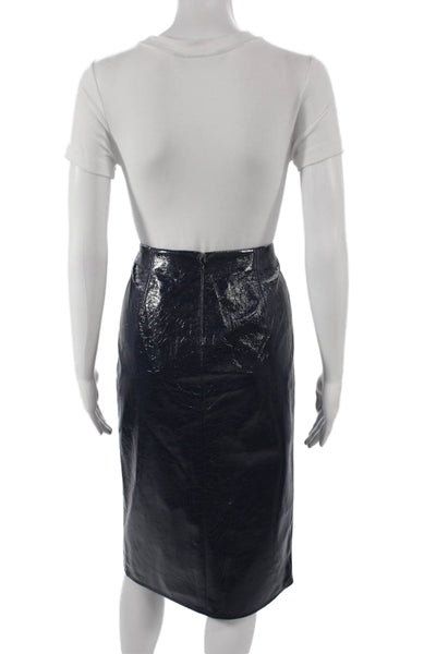 J Crew Womens Faux Leather Straight Pencil Skirt Knee Length Blue Zip Size 00