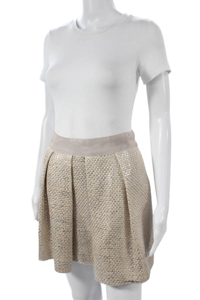 Milly Womens Pleated Skirt Beige Acrylic Short Zip Size 4