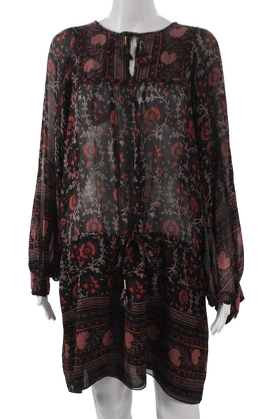 Ulla Johnson Women Shift Dress Black Silk Long Sleeve Short Size 2