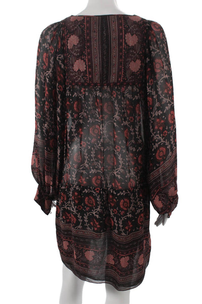 Ulla Johnson Women Shift Dress Black Silk Long Sleeve Short Size 2