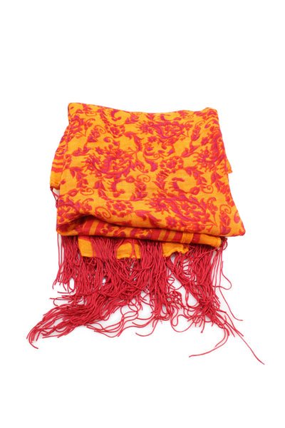 Theodora & Callum Womens Linen Floral Fringe Edge Scarf Orange Size 70"X35"