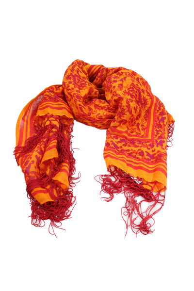 Theodora & Callum Womens Linen Floral Fringe Edge Scarf Orange Size 70"X35"