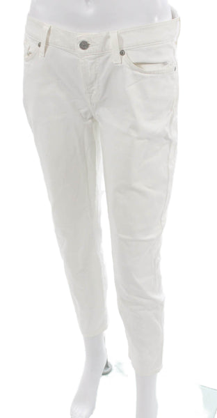 7 For All Mankind Womens Ankle Jeans White Cotton High Rise Size 28