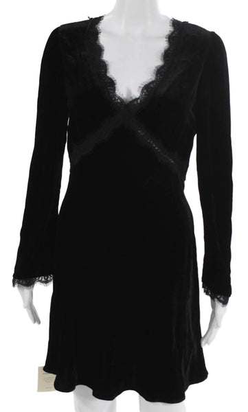 Rixo Women Dress Black V-Neck Long Sleeve Mini Knee Length Viscose Size 6