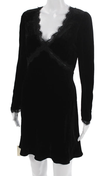 Rixo Women Dress Black V-Neck Long Sleeve Mini Knee Length Viscose Size 6