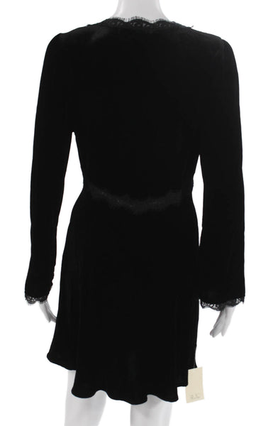 Rixo Women Dress Black V-Neck Long Sleeve Mini Knee Length Viscose Size 6