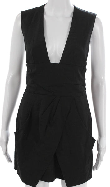 Isabel Marant Womens Mini V Neck Linen Blend Dress Black Zip Sleeveless Size 38