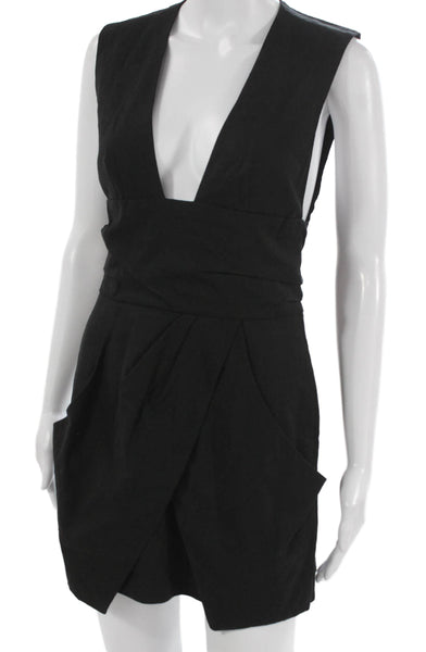 Isabel Marant Womens Mini V Neck Linen Blend Dress Black Zip Sleeveless Size 38