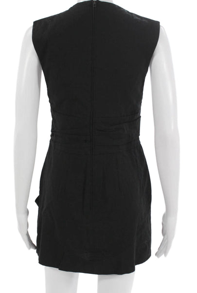Isabel Marant Womens Mini V Neck Linen Blend Dress Black Zip Sleeveless Size 38