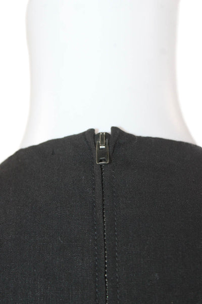Isabel Marant Womens Mini V Neck Linen Blend Dress Black Zip Sleeveless Size 38