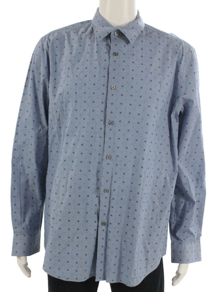 Perry Ellis Mens Blue Dress Shirt Button Up Cotton Blend Long Sleeve Size XL