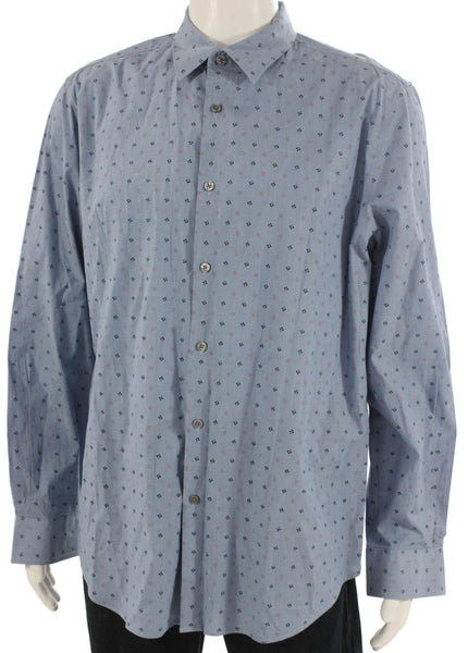 Perry Ellis Mens Blue Dress Shirt Button Up Cotton Blend Long Sleeve Size XL
