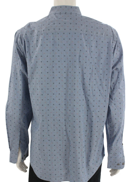 Perry Ellis Mens Blue Dress Shirt Button Up Cotton Blend Long Sleeve Size XL