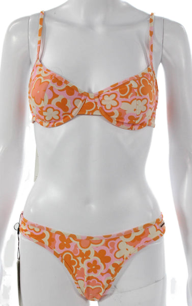 Blackbough Womens Orange Floral Two Piece Bikini Nylon Size S