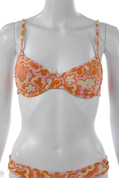 Blackbough Womens Orange Floral Two Piece Bikini Nylon Size S
