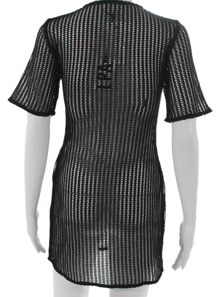 LPA Womens Shift Cover Up Black V Neck Short Sleeve Button Size XS