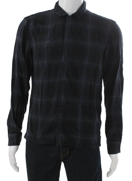Allsaints Mens Black Plaid Collared Button-Up Cotton Long Sleeve Shirt Size M