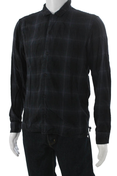 Allsaints Mens Black Plaid Collared Button-Up Cotton Long Sleeve Shirt Size M