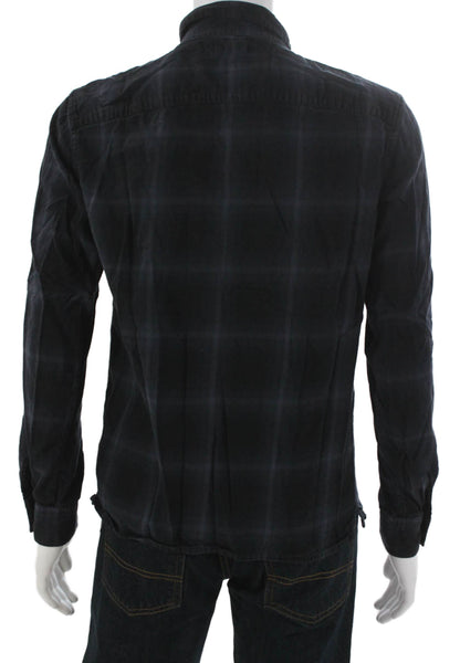 Allsaints Mens Black Plaid Collared Button-Up Cotton Long Sleeve Shirt Size M