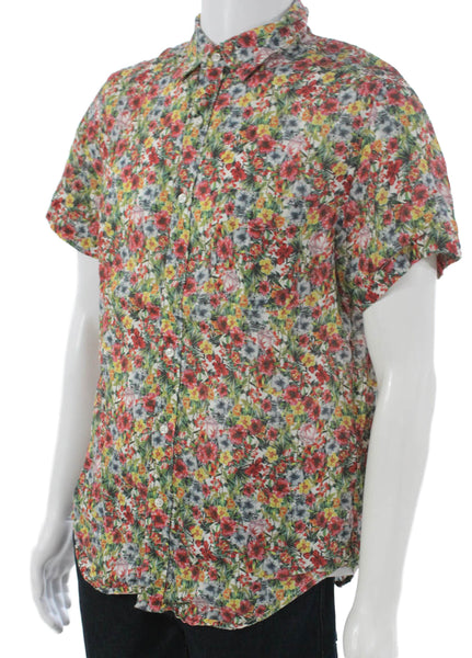 J Crew Mens Button Up Linen Floral Short Sleeve Collared Shirt Size M