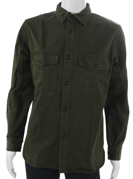 BR Mens Green Cotton Collared Button Up Jacket Long Sleeve Fall Size M