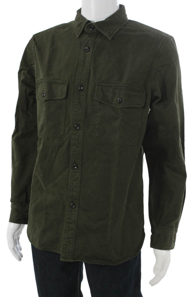 BR Mens Green Cotton Collared Button Up Jacket Long Sleeve Fall Size M