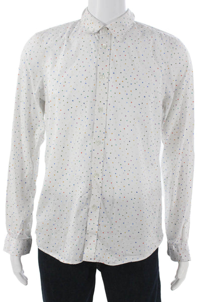 Paul Smith Mens Button Up Polka Dot Cotton Long Sleeve Shirt White Size L