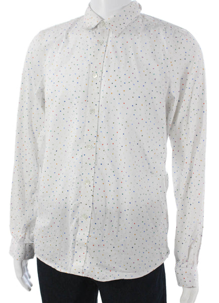 Paul Smith Mens Button Up Polka Dot Cotton Long Sleeve Shirt White Size L