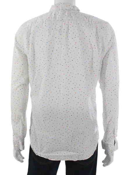 Paul Smith Mens Button Up Polka Dot Cotton Long Sleeve Shirt White Size L