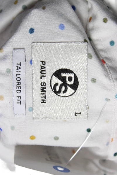 Paul Smith Mens Button Up Polka Dot Cotton Long Sleeve Shirt White Size L