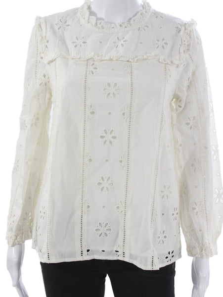 J Crew Womens White Floral High Neck Long Sleeve Basic Blouse Size XS