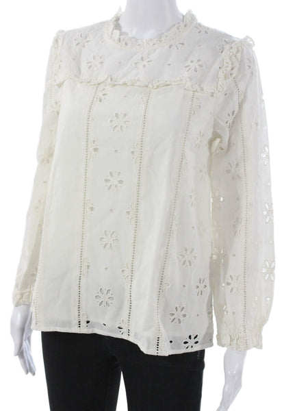 J Crew Womens White Floral High Neck Long Sleeve Basic Blouse Size XS