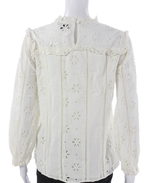 J Crew Womens White Floral High Neck Long Sleeve Basic Blouse Size XS
