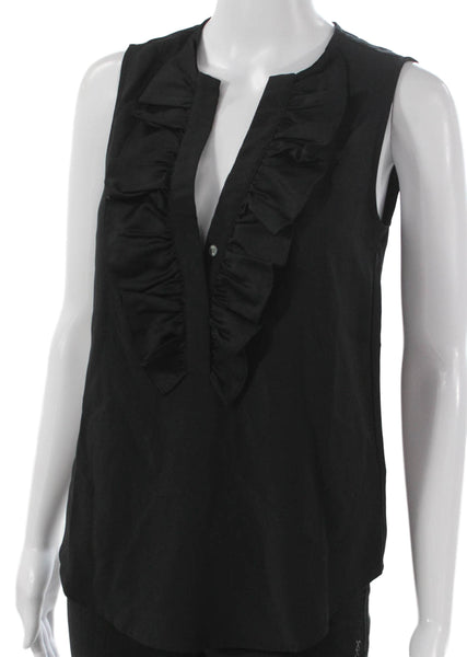 J Crew Women Basic Sleeveless V Neck Button Polyester Blouse Size 2XS