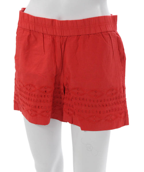 J Crew Women Red Geometric Cotton Casual Shorts Size XS