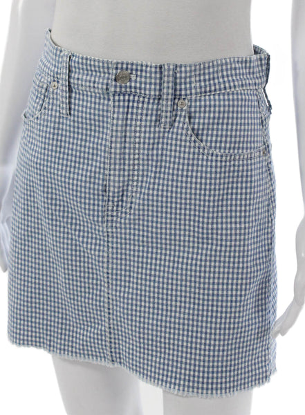 Madewell Womens Straight Pencil Skirt Blue Cotton Check Button Size 27