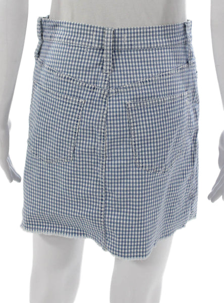 Madewell Womens Straight Pencil Skirt Blue Cotton Check Button Size 27