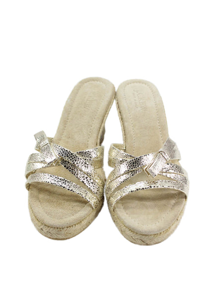 J Crew Women's Open Toe Strappy Espadrille Wedge Sandals Gold Size 6