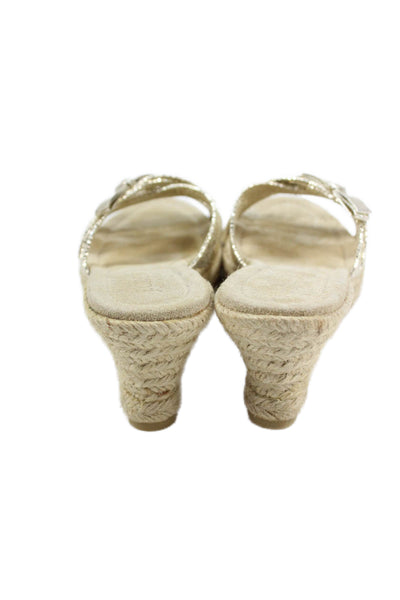 J Crew Women's Open Toe Strappy Espadrille Wedge Sandals Gold Size 6