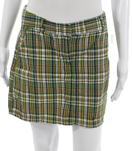J Crew Women Multicolor Plaid Cotton Mini Skirt Button Short Summer Size 6