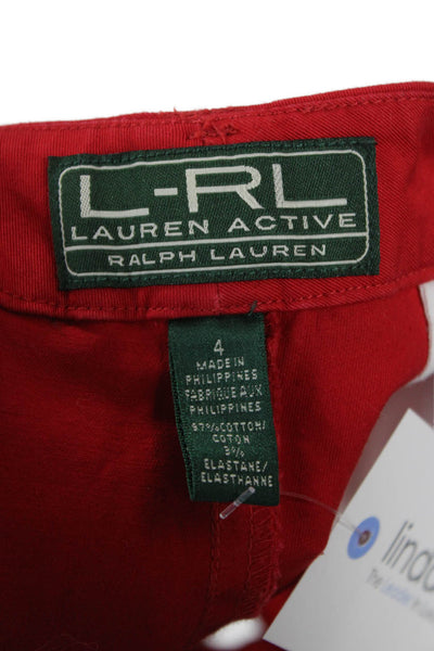 LRL Lauren Active Ralph Lauren Women Bermuda Shorts Red Solid Cotton Size 4