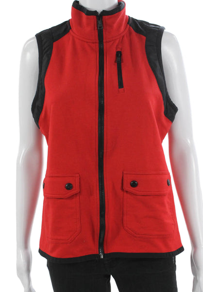 LRL Lauren Active Ralph Lauren Women Sleeveless Red Cotton Zip Vest Size M