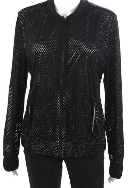 Z By Zella Womens Track Jacket Black Geometric Polyester Zip Long Sleeve Size M