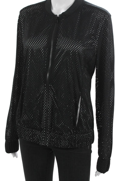 Z By Zella Womens Track Jacket Black Geometric Polyester Zip Long Sleeve Size M
