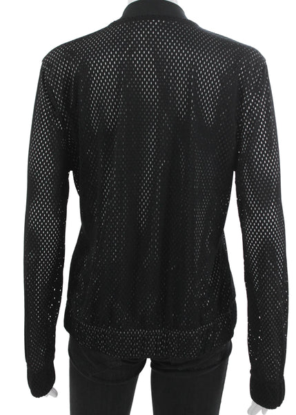 Z By Zella Womens Track Jacket Black Geometric Polyester Zip Long Sleeve Size M