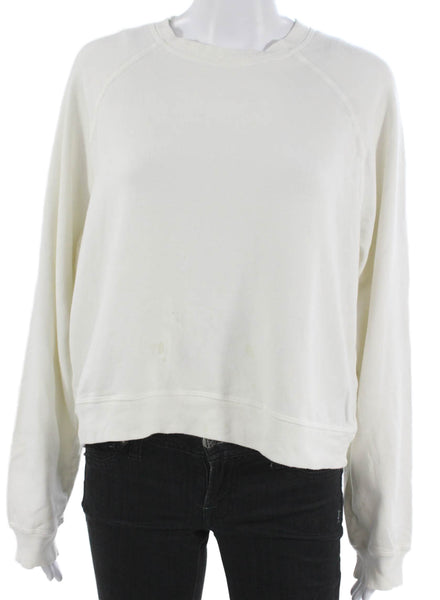 Electric & Rose Women Pullover Sweatshirt White Crew Neck Cotton Size M