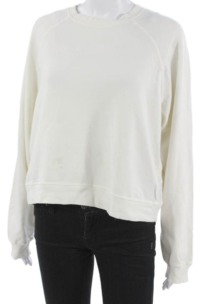 Electric & Rose Women Pullover Sweatshirt White Crew Neck Cotton Size M