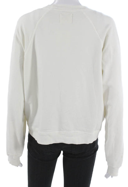 Electric & Rose Women Pullover Sweatshirt White Crew Neck Cotton Size M